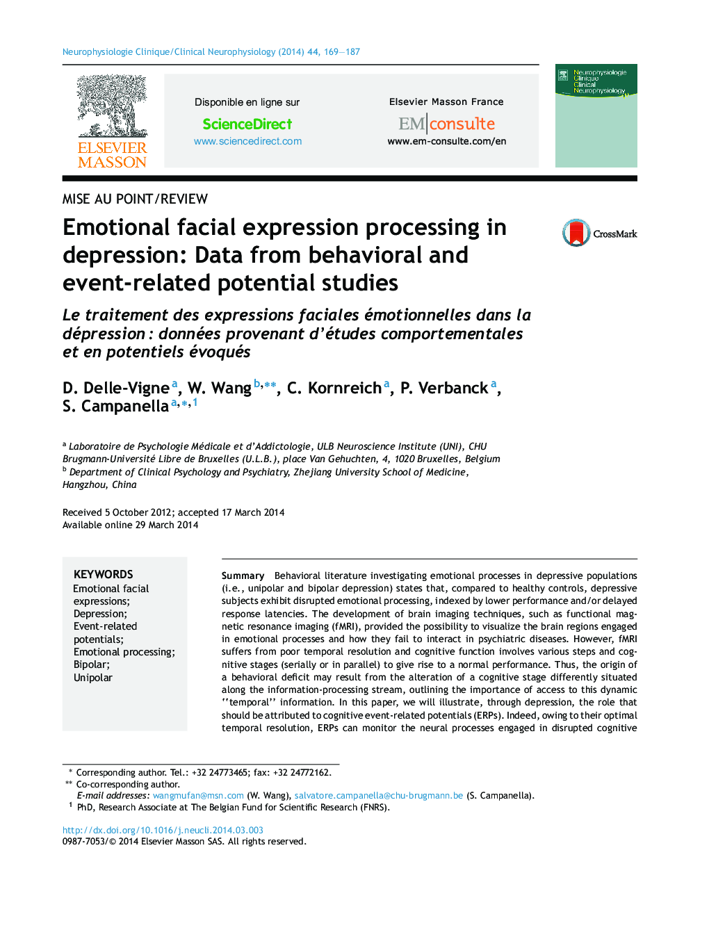 Emotional facial expression processing in depression: Data from behavioral and event-related potential studies