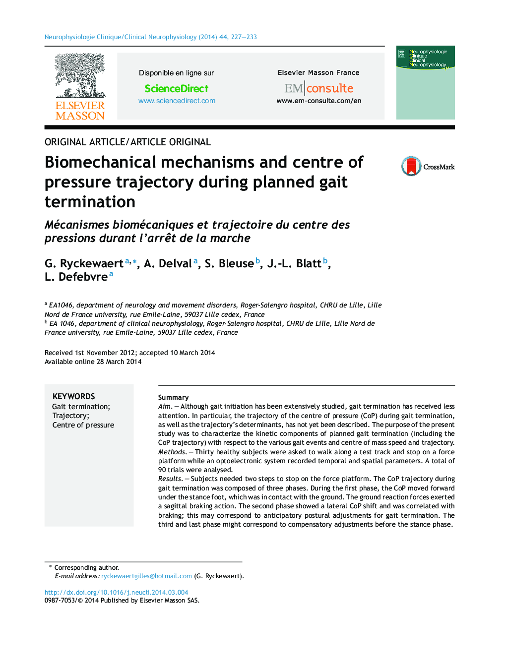 Biomechanical mechanisms and centre of pressure trajectory during planned gait termination