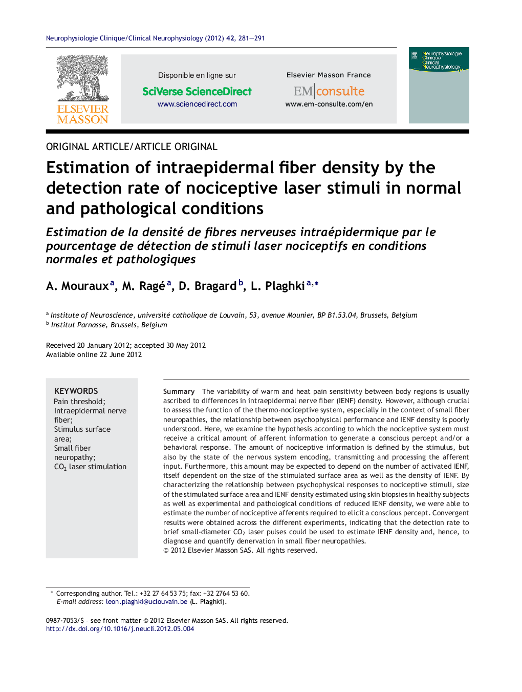 Estimation of intraepidermal fiber density by the detection rate of nociceptive laser stimuli in normal and pathological conditions