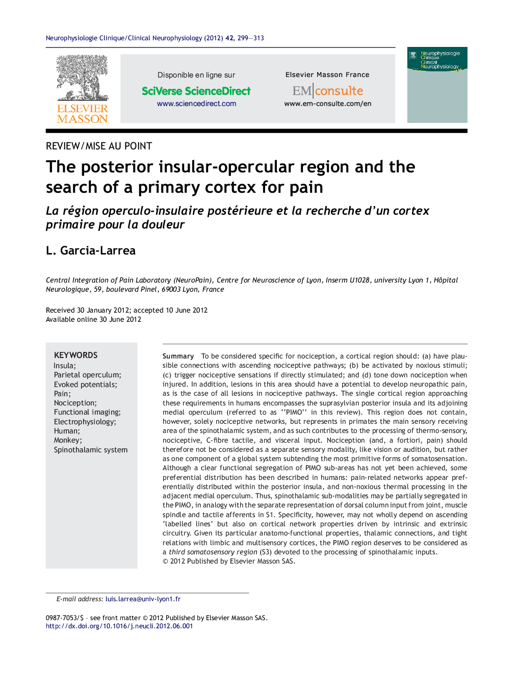 The posterior insular-opercular region and the search of a primary cortex for pain