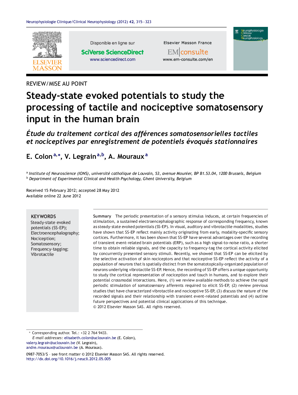 Steady-state evoked potentials to study the processing of tactile and nociceptive somatosensory input in the human brain