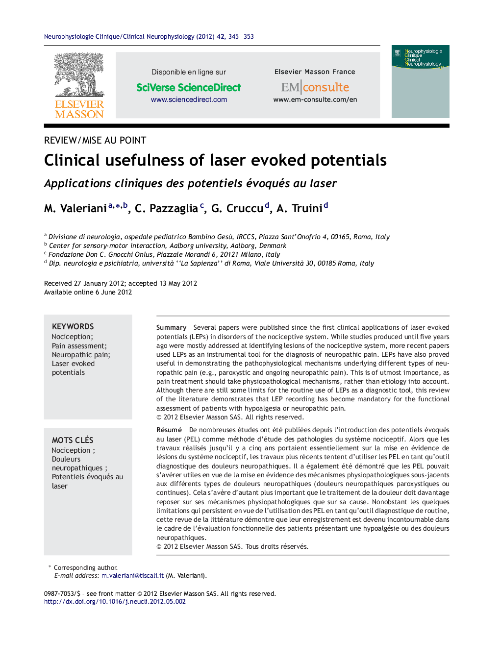 Clinical usefulness of laser evoked potentials