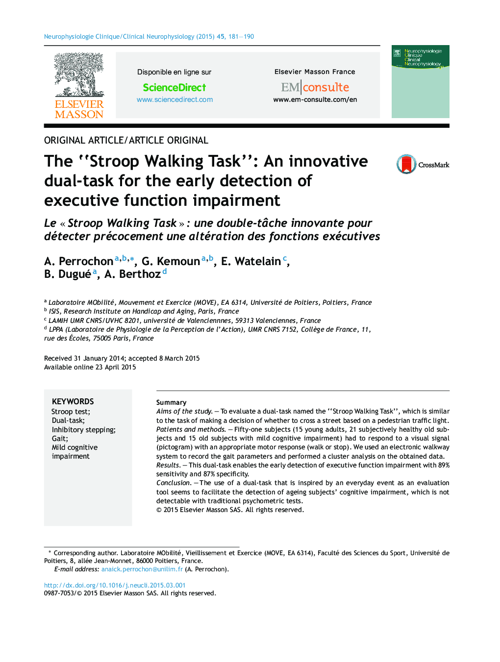 The “Stroop Walking Task”: An innovative dual-task for the early detection of executive function impairment