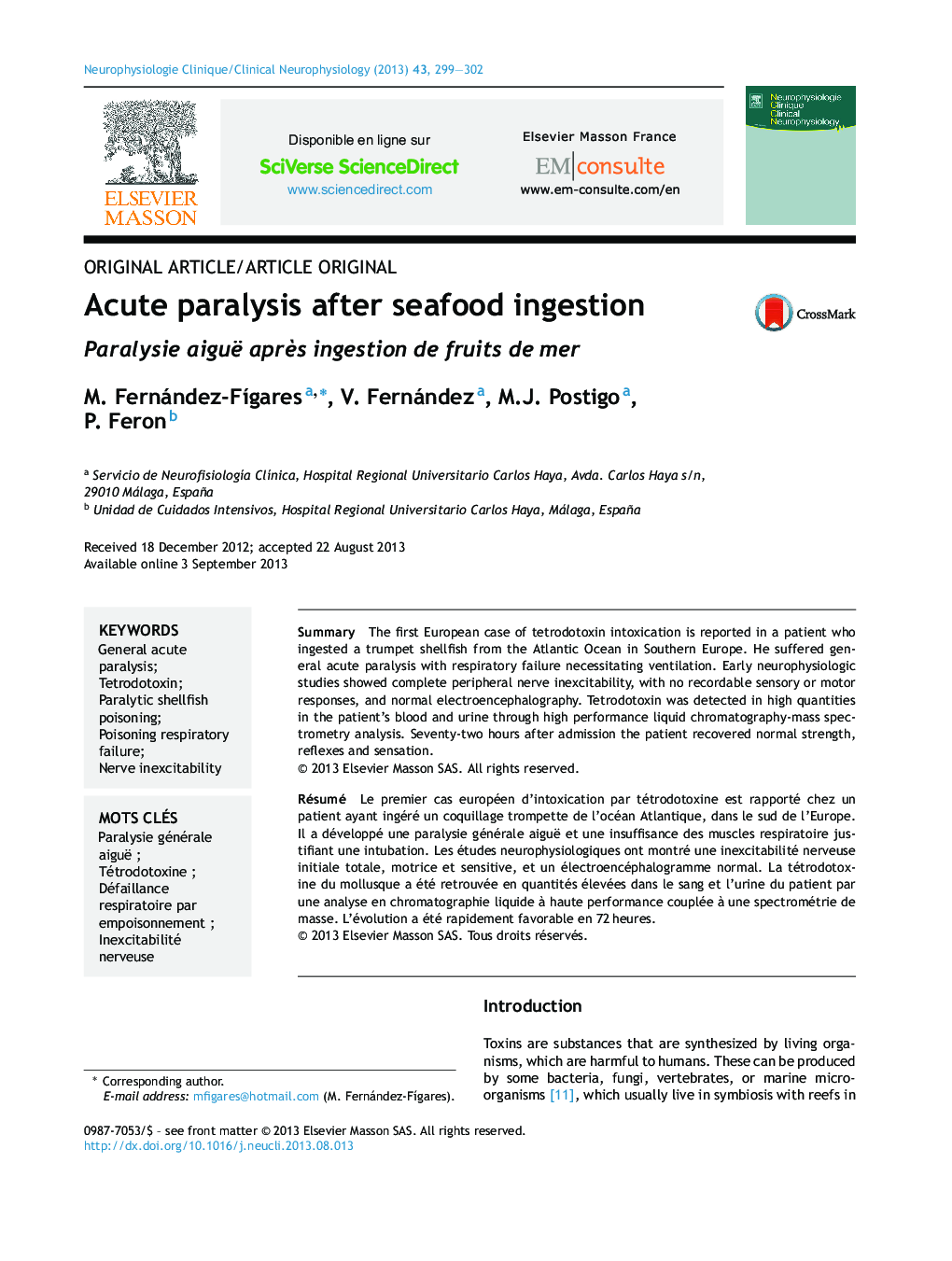 Acute paralysis after seafood ingestion