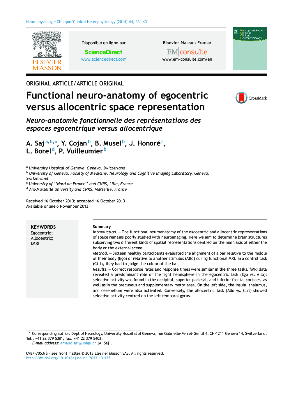 Functional neuro-anatomy of egocentric versus allocentric space representation