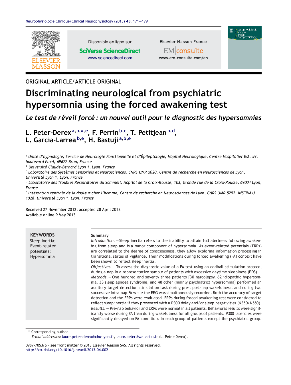 Discriminating neurological from psychiatric hypersomnia using the forced awakening test