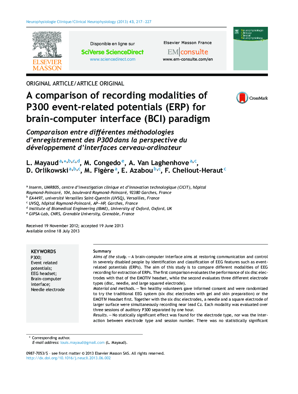 A comparison of recording modalities of P300 event-related potentials (ERP) for brain-computer interface (BCI) paradigm