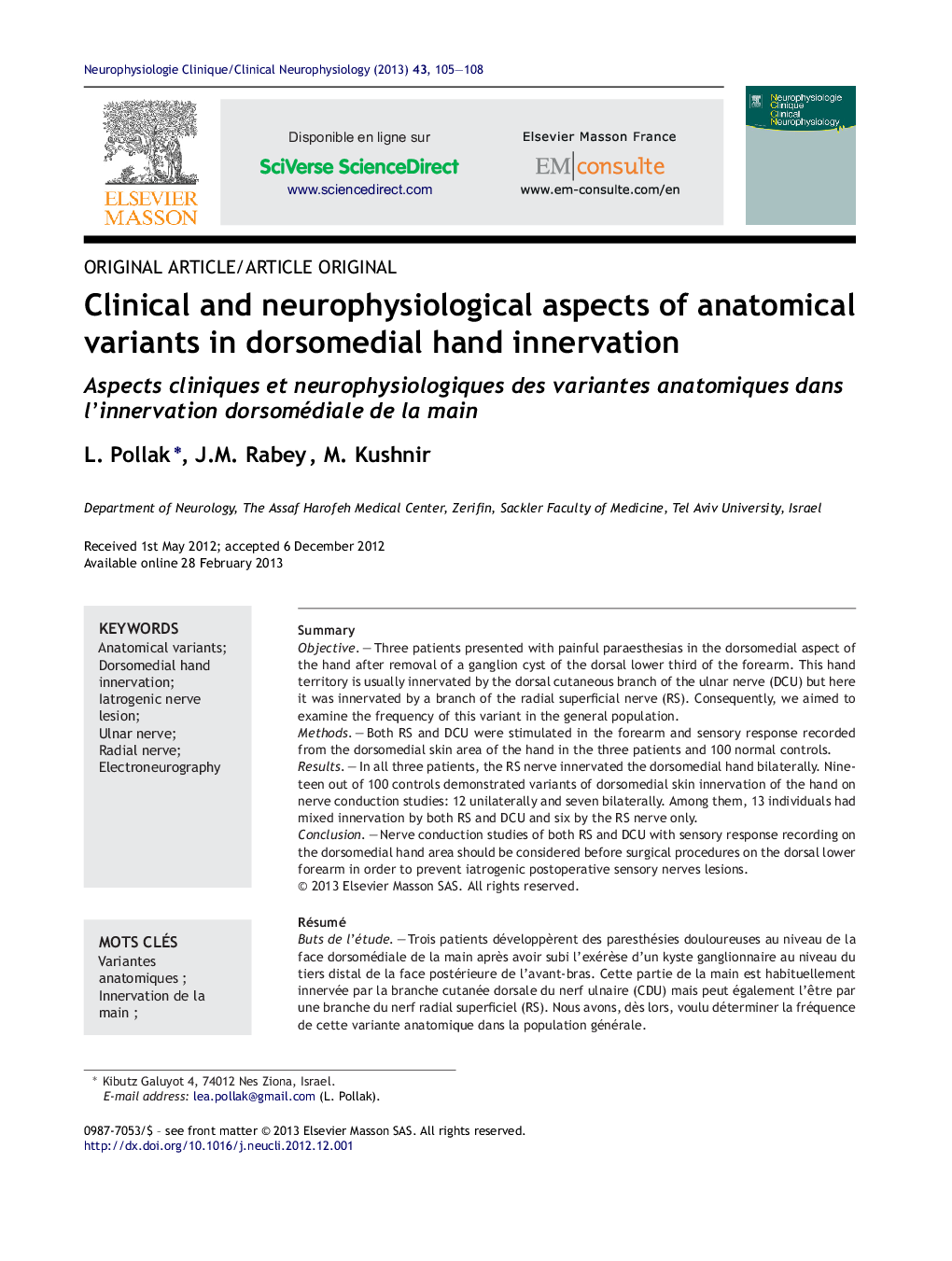 Clinical and neurophysiological aspects of anatomical variants in dorsomedial hand innervation