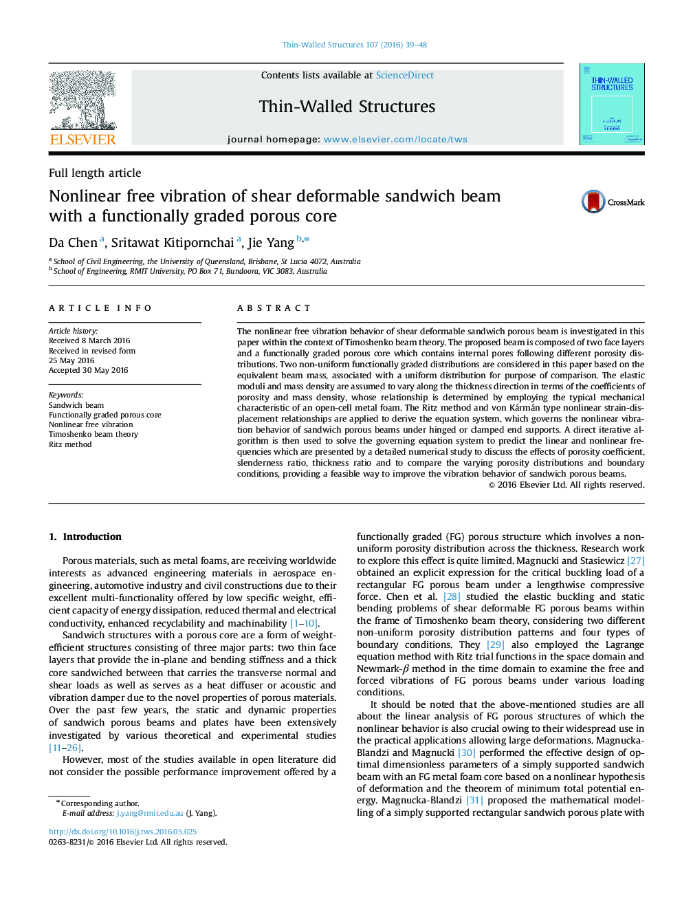 Nonlinear free vibration of shear deformable sandwich beam with a functionally graded porous core