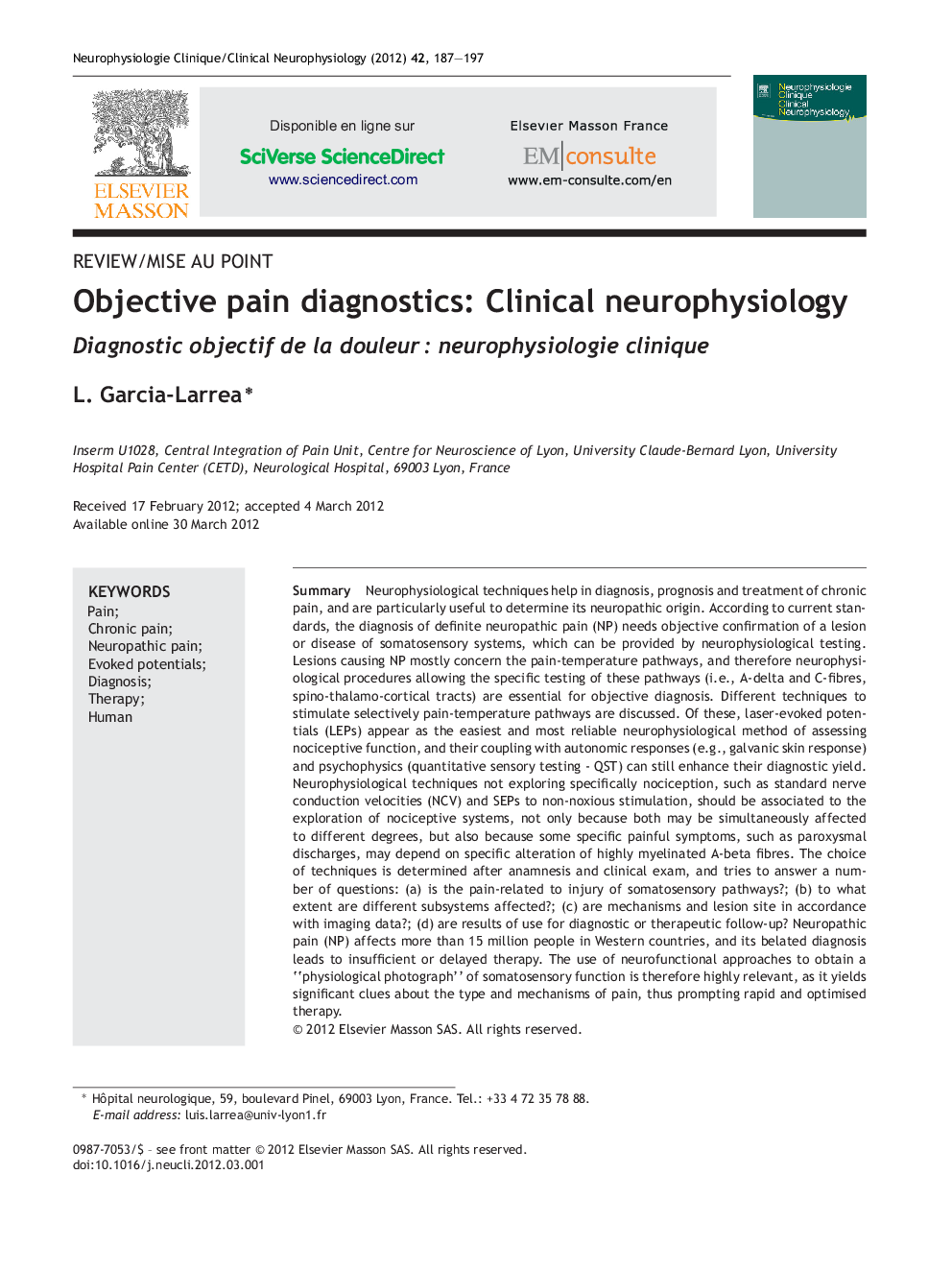 Objective pain diagnostics: Clinical neurophysiology