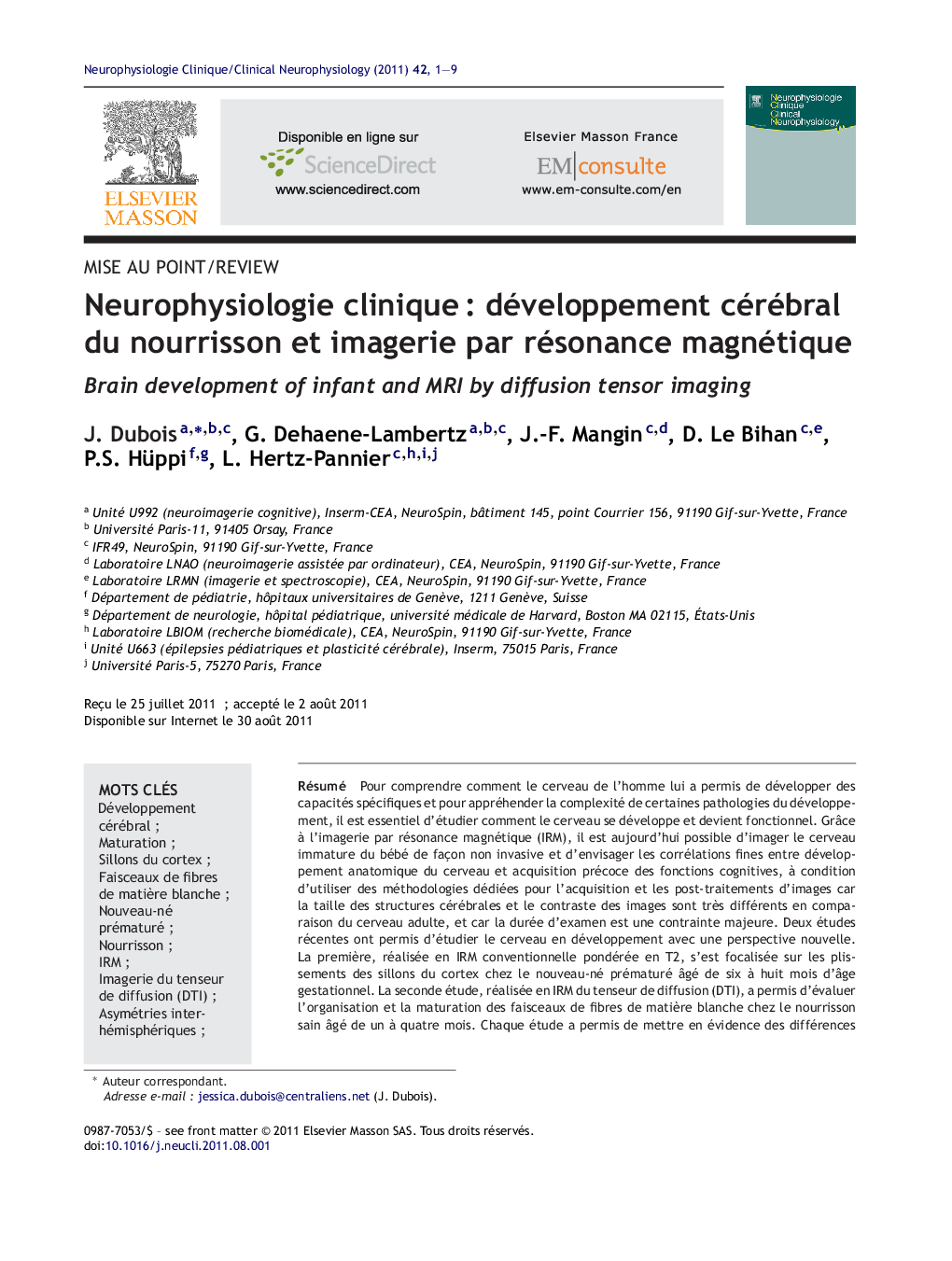 Neurophysiologie clinique : développement cérébral du nourrisson et imagerie par résonance magnétique