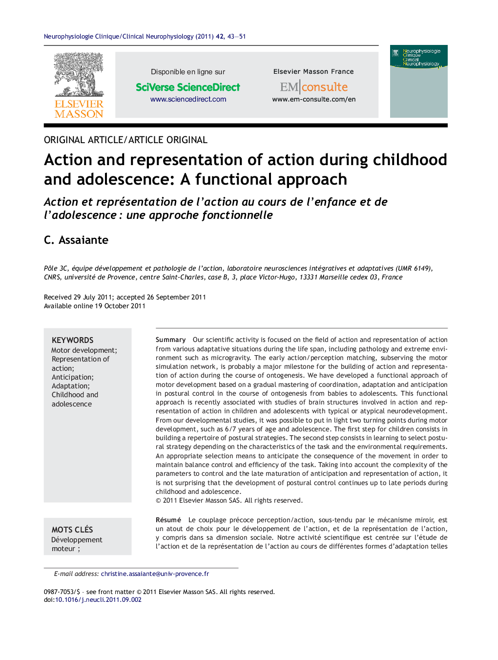 Action and representation of action during childhood and adolescence: A functional approach