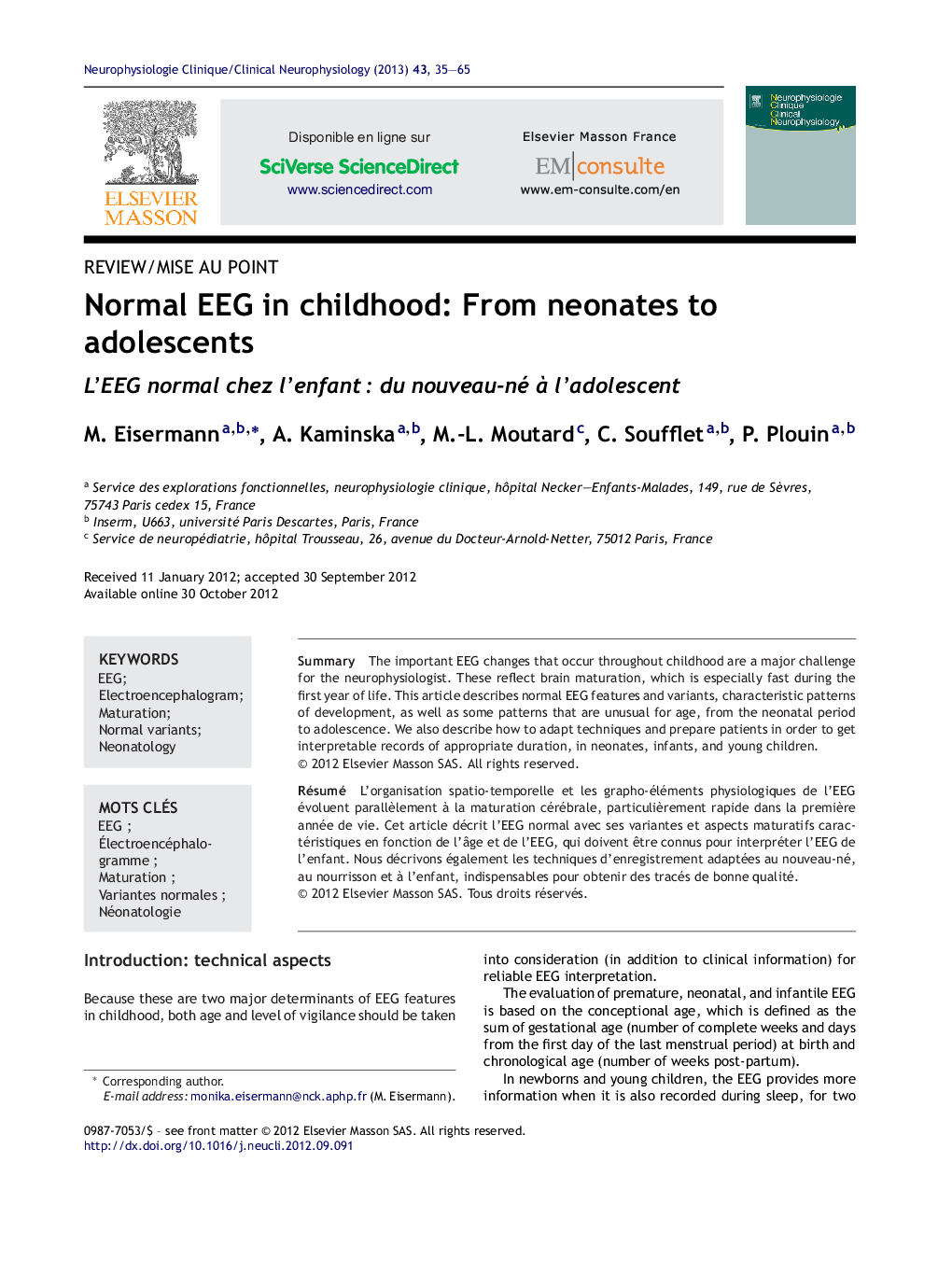 Normal EEG in childhood: From neonates to adolescents