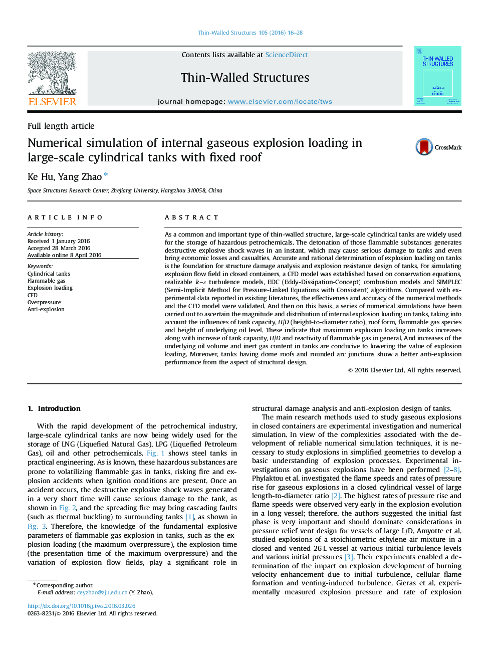 Numerical simulation of internal gaseous explosion loading in large-scale cylindrical tanks with fixed roof