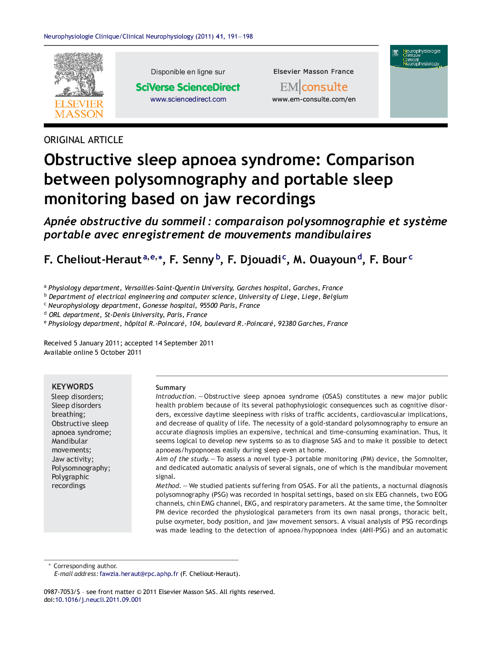 Obstructive sleep apnoea syndrome: Comparison between polysomnography and portable sleep monitoring based on jaw recordings