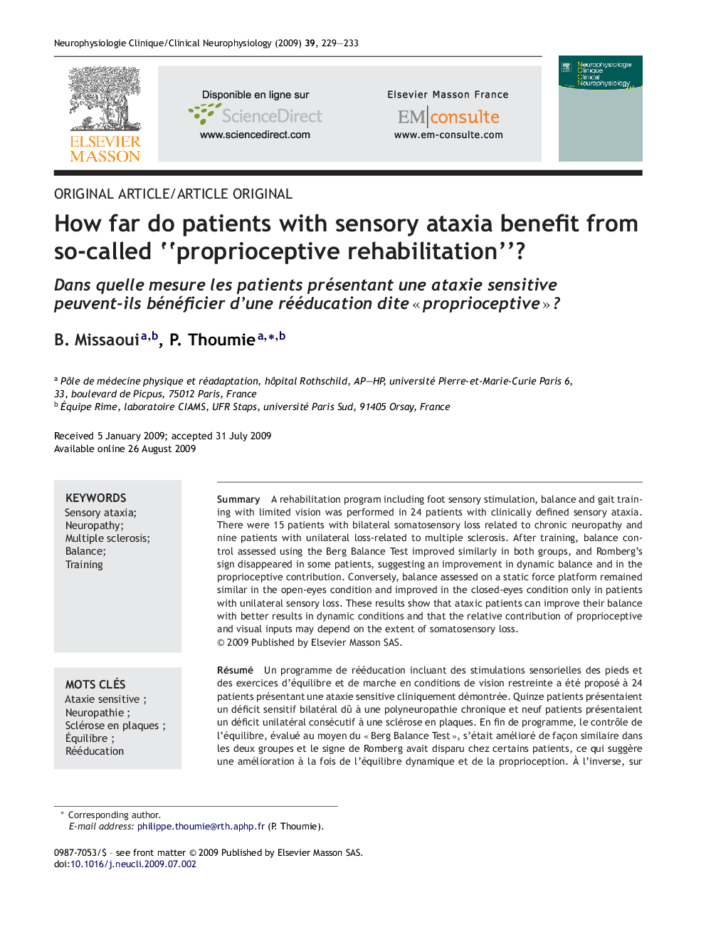 How far do patients with sensory ataxia benefit from so-called “proprioceptive rehabilitation”?