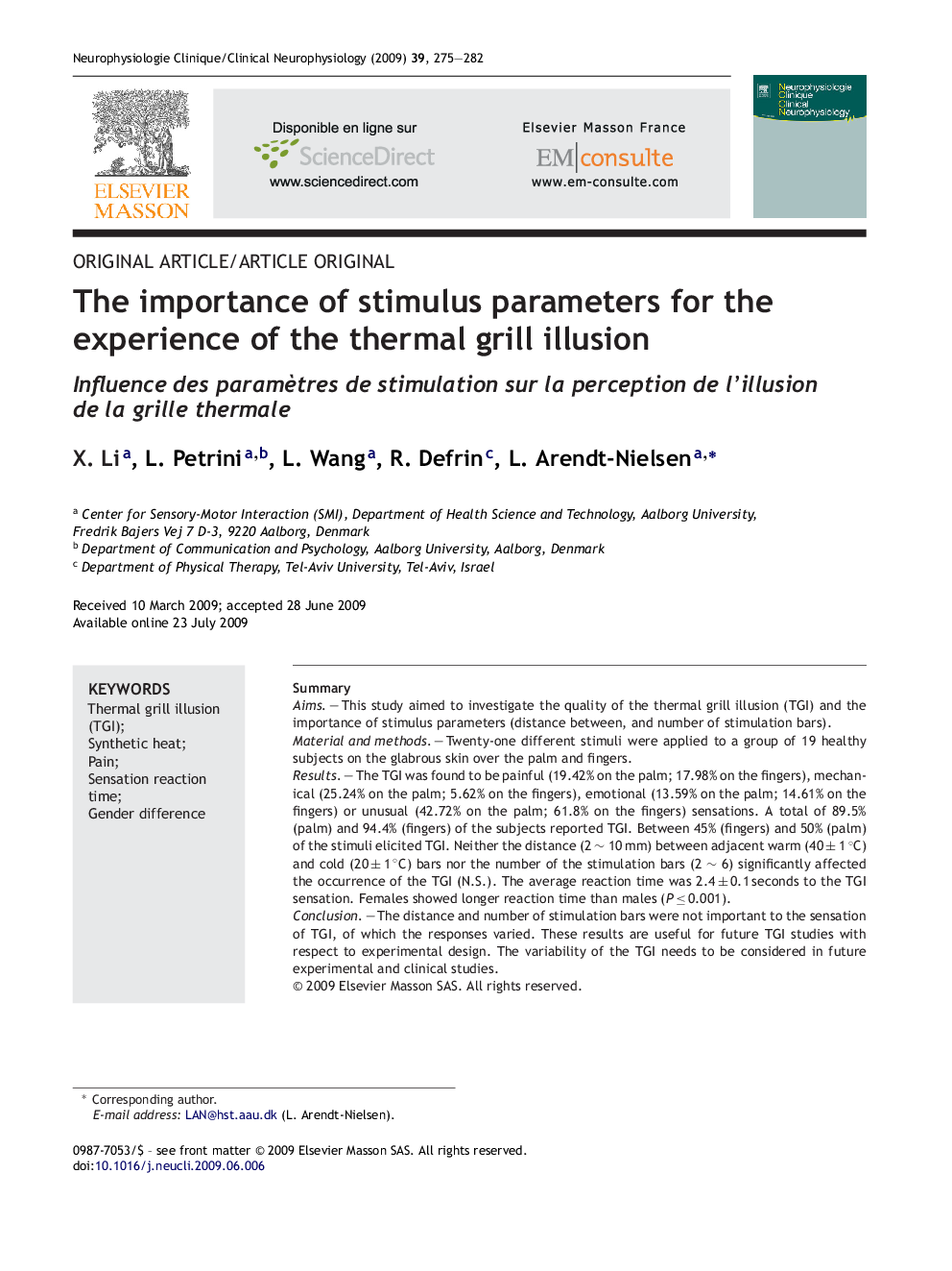 The importance of stimulus parameters for the experience of the thermal grill illusion