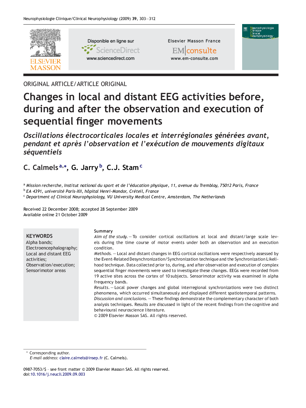 Changes in local and distant EEG activities before, during and after the observation and execution of sequential finger movements