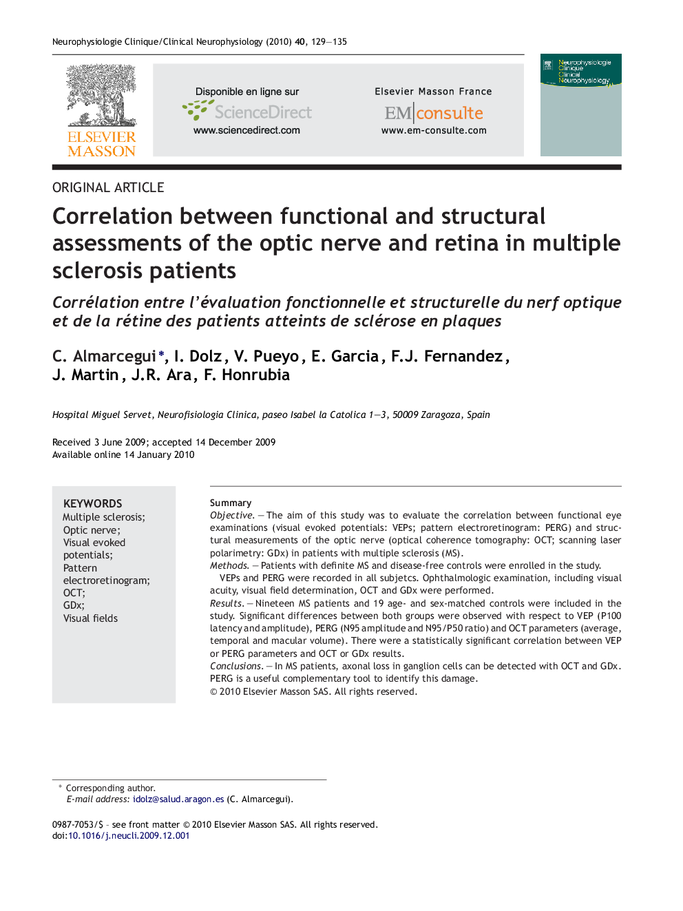 Correlation between functional and structural assessments of the optic nerve and retina in multiple sclerosis patients