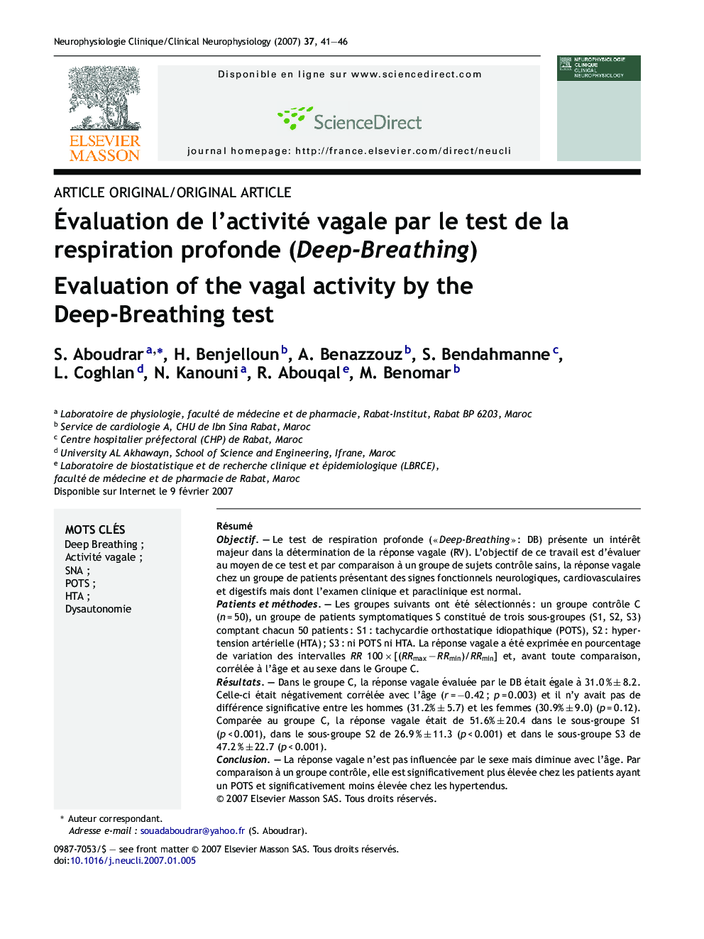 Évaluation de l’activité vagale par le test de la respiration profonde (Deep-Breathing)