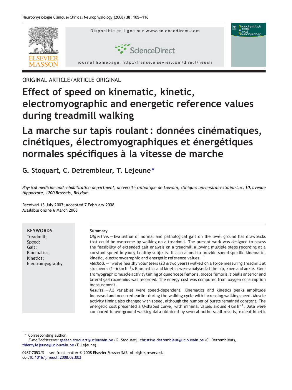 Effect of speed on kinematic, kinetic, electromyographic and energetic reference values during treadmill walking