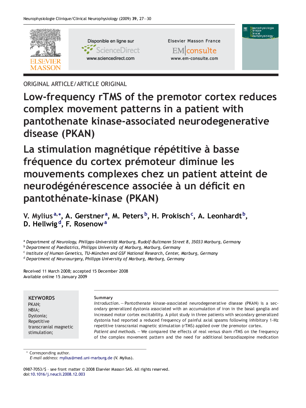 Low-frequency rTMS of the premotor cortex reduces complex movement patterns in a patient with pantothenate kinase-associated neurodegenerative disease (PKAN)