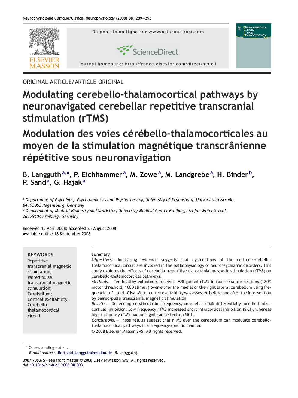 Modulating cerebello-thalamocortical pathways by neuronavigated cerebellar repetitive transcranial stimulation (rTMS)