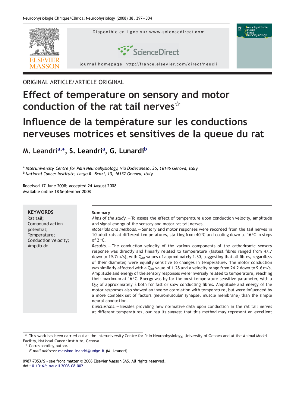 Effect of temperature on sensory and motor conduction of the rat tail nerves 