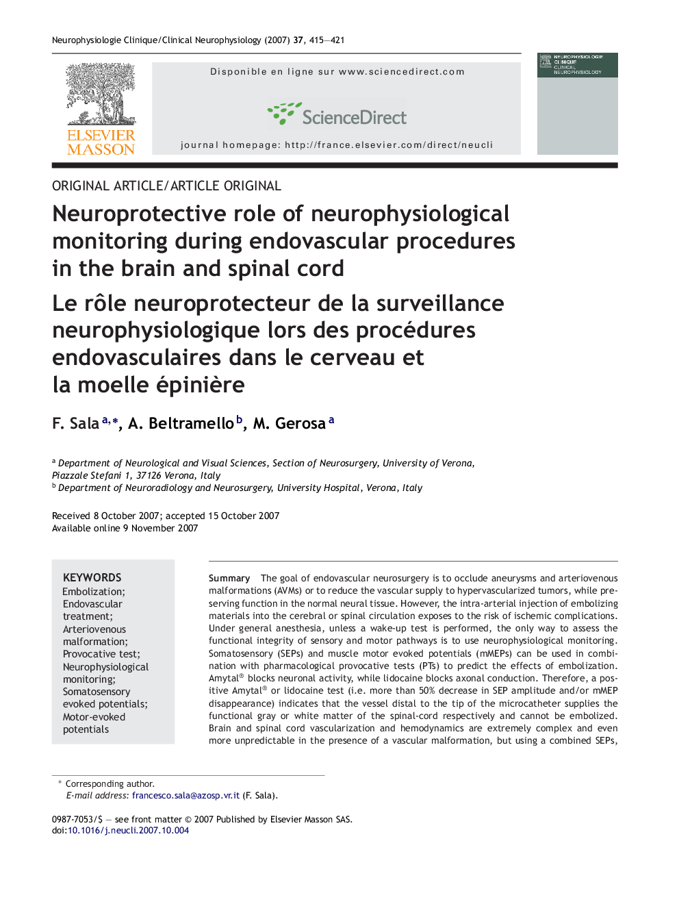 Neuroprotective role of neurophysiological monitoring during endovascular procedures in the brain and spinal cord