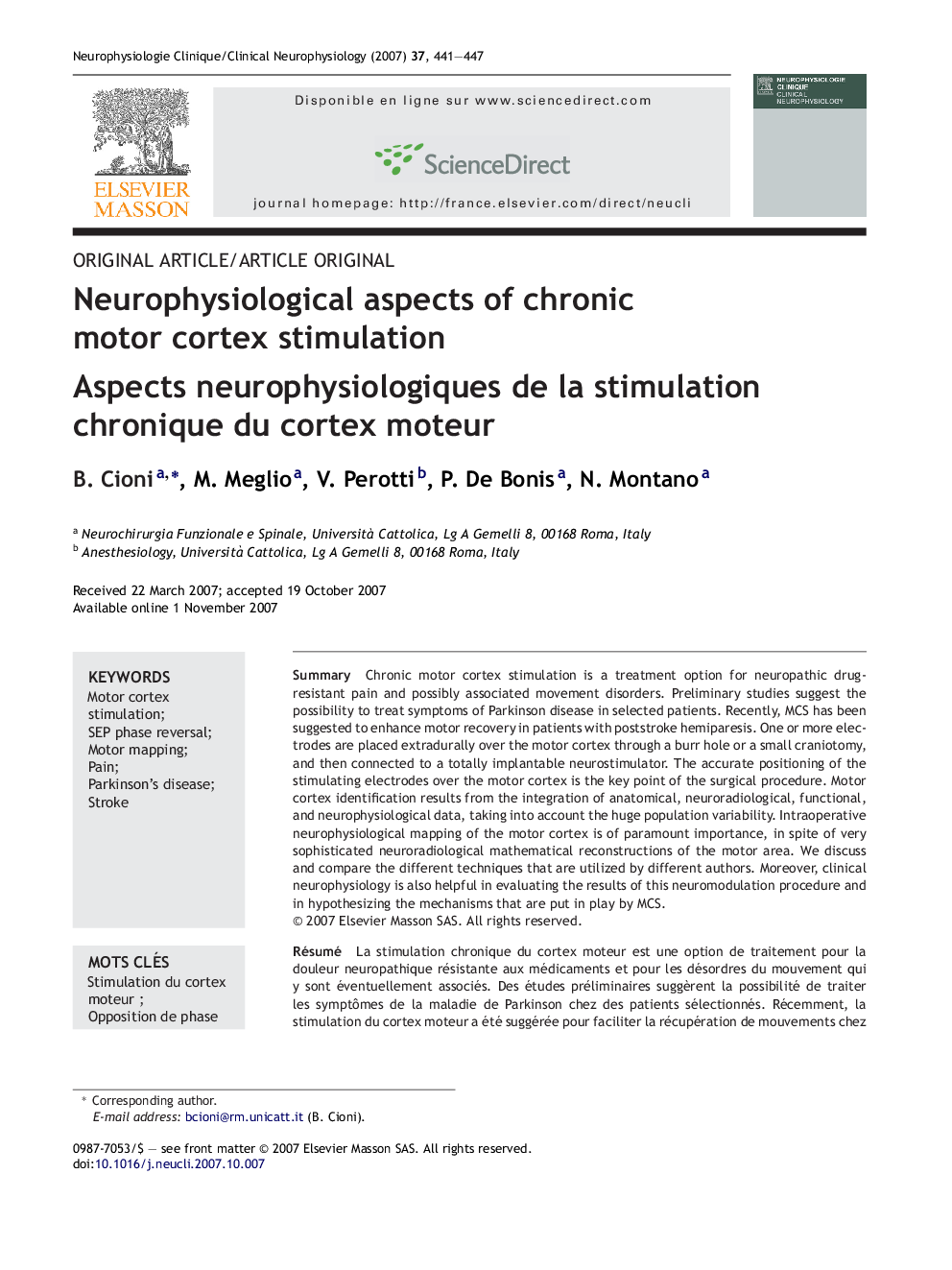 Neurophysiological aspects of chronic motor cortex stimulation