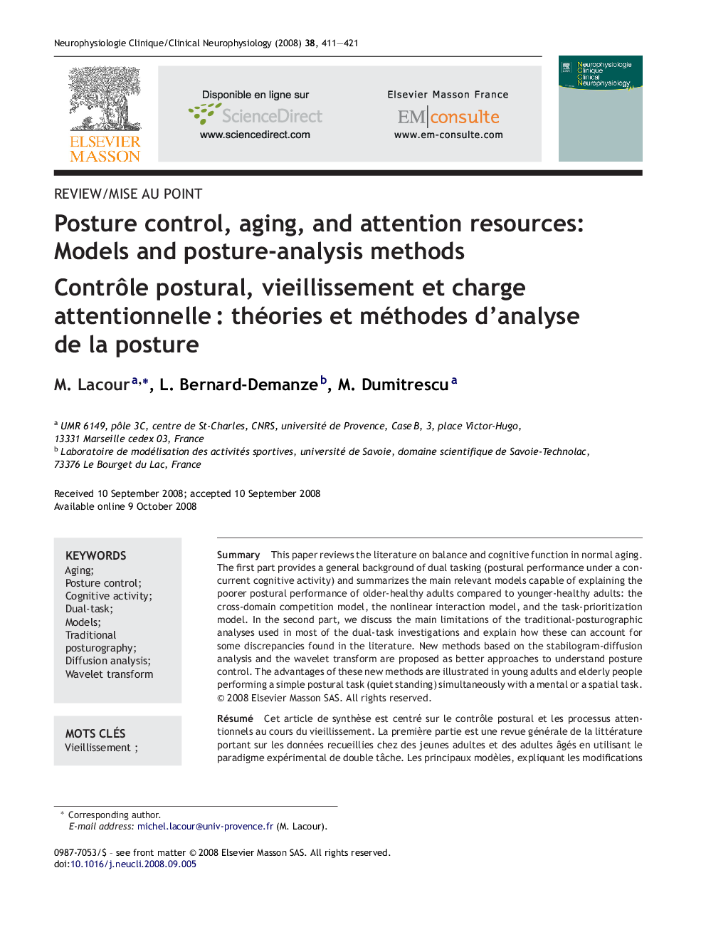 Posture control, aging, and attention resources: Models and posture-analysis methods