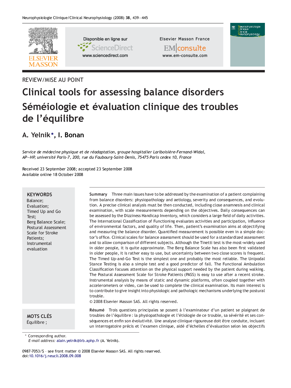 Clinical tools for assessing balance disorders