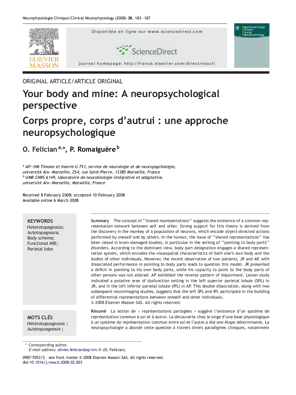 Your body and mine: A neuropsychological perspective