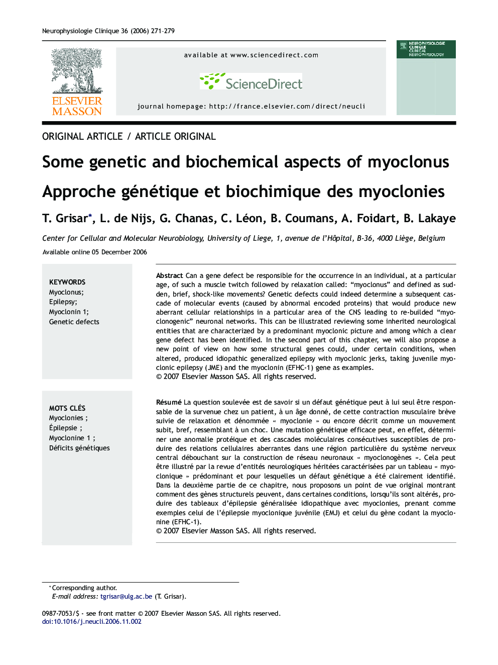 Some genetic and biochemical aspects of myoclonus