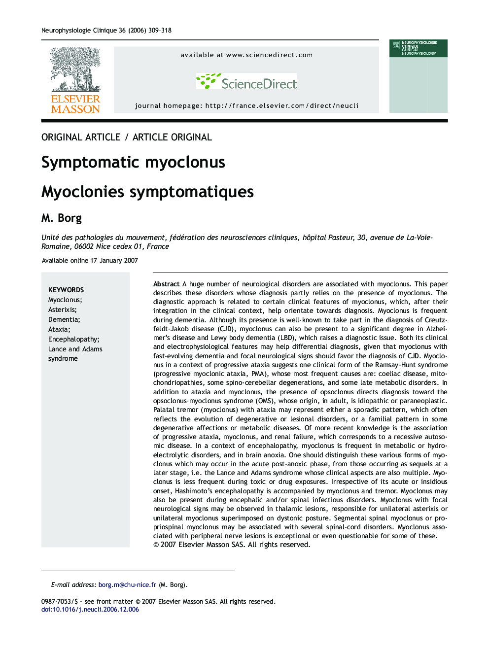 Symptomatic myoclonus