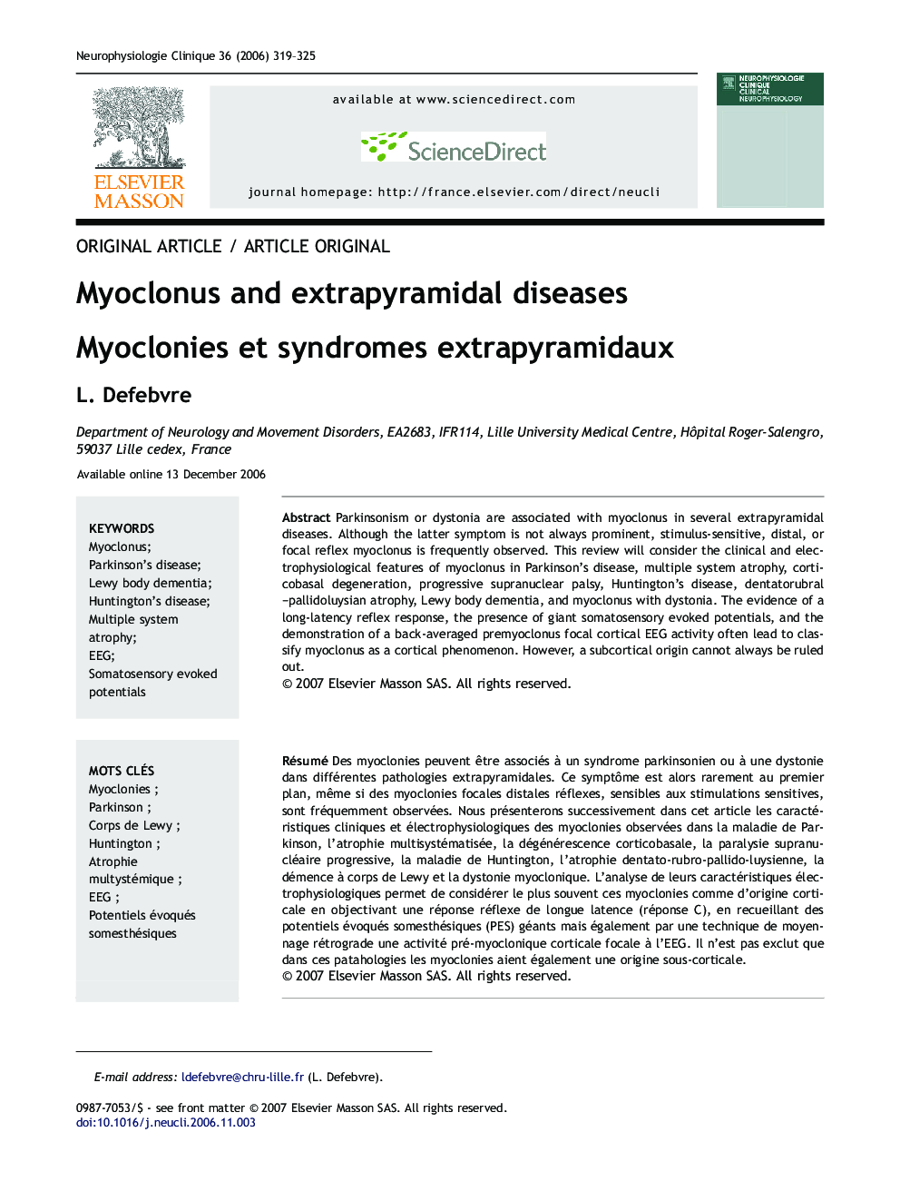 Myoclonus and extrapyramidal diseases