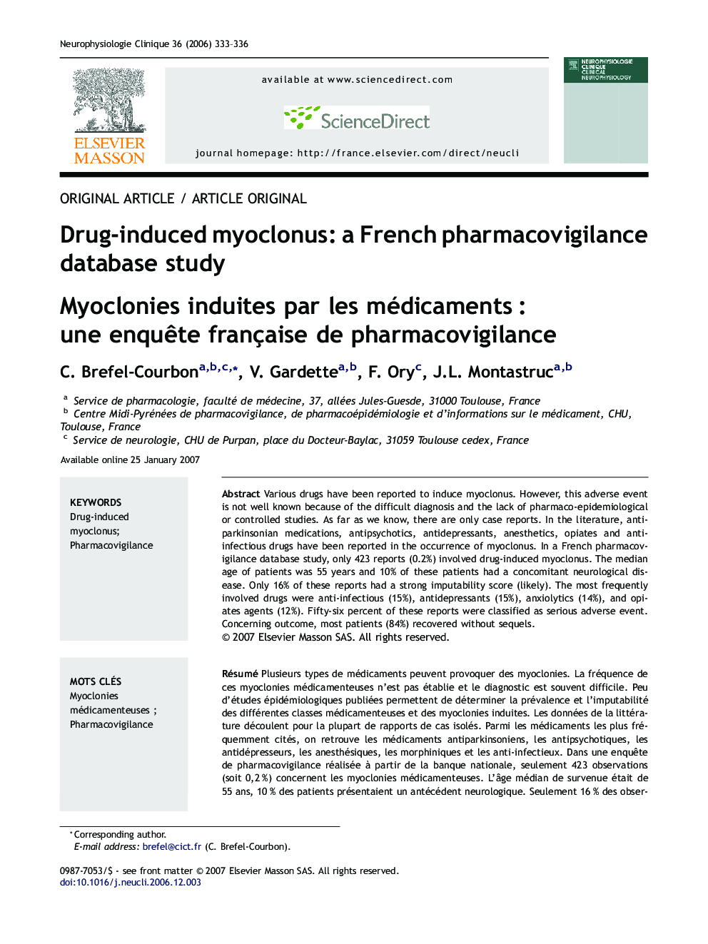 Drug-induced myoclonus: a French pharmacovigilance database study