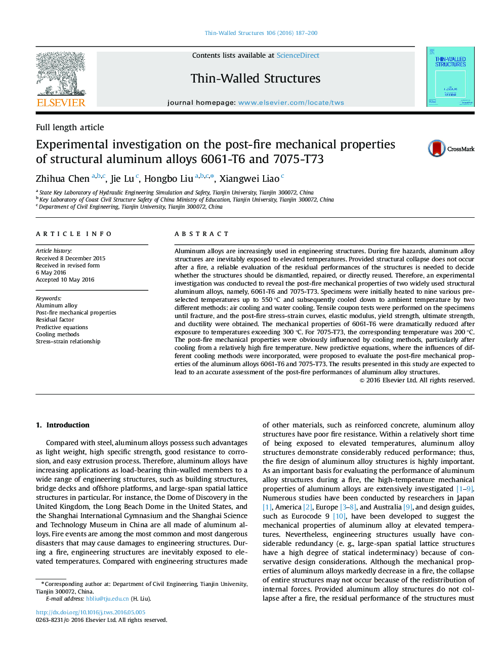 Experimental investigation on the post-fire mechanical properties of structural aluminum alloys 6061-T6 and 7075-T73