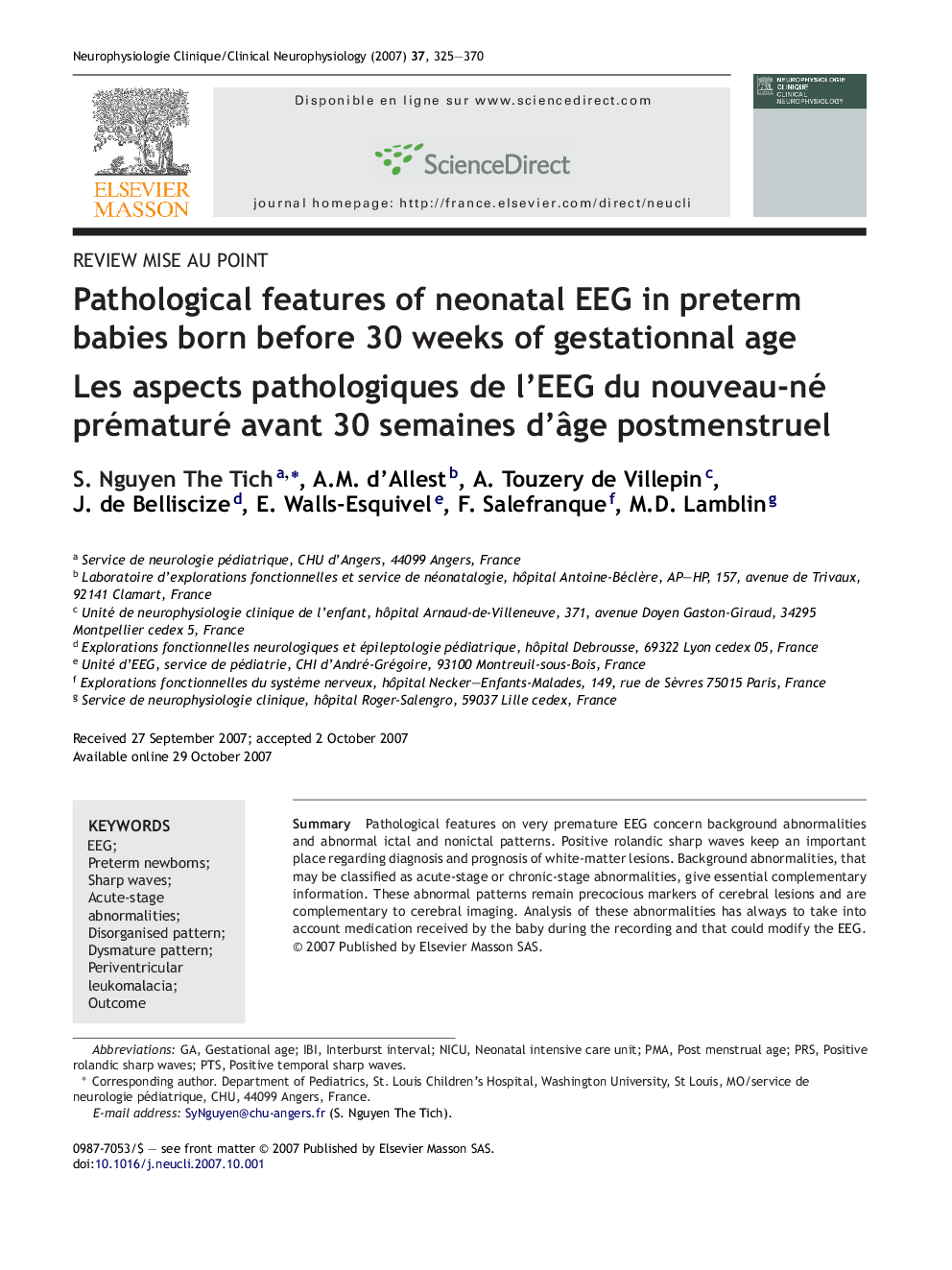 Pathological features of neonatal EEG in preterm babies born before 30 weeks of gestationnal age