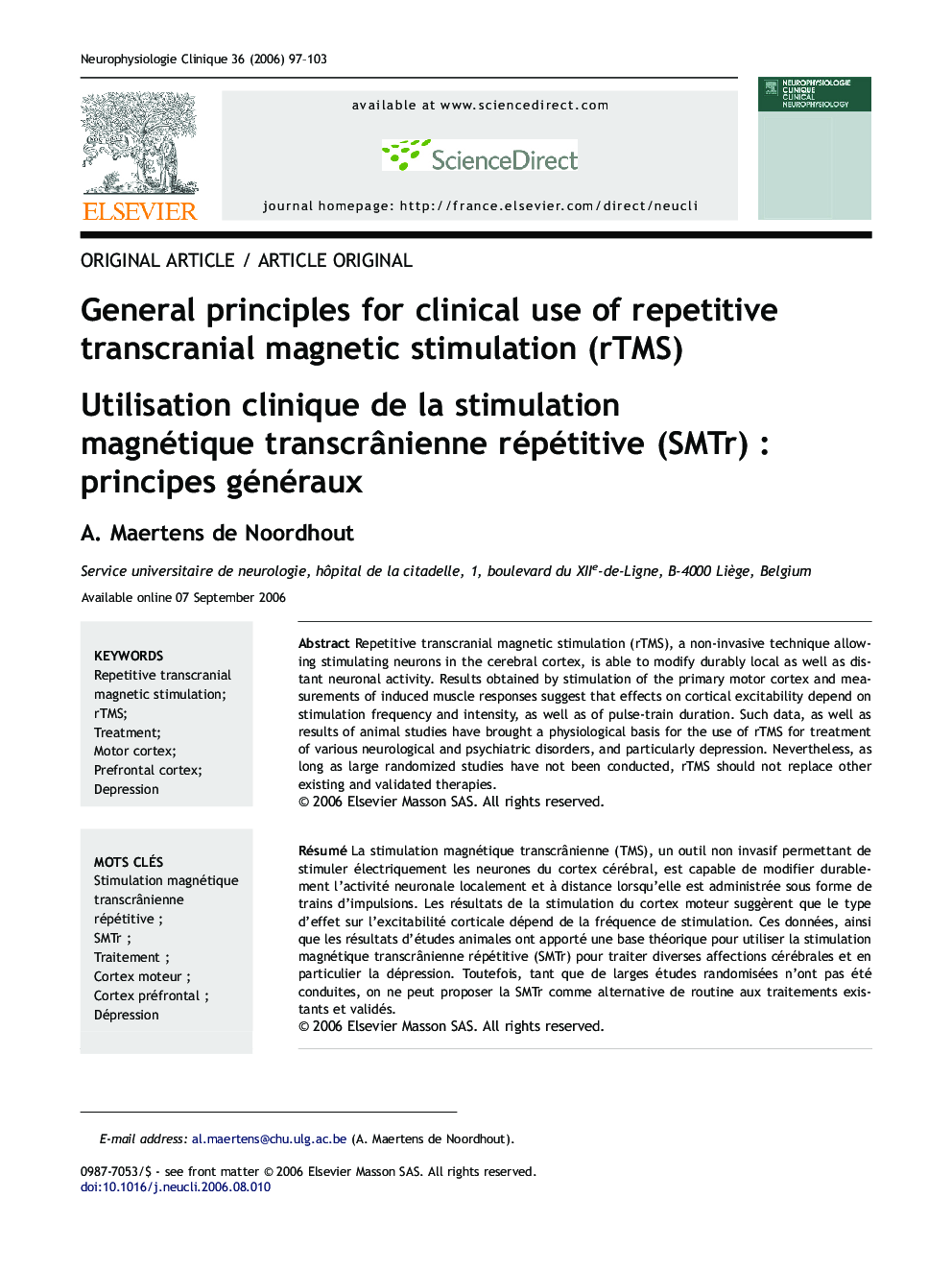 General principles for clinical use of repetitive transcranial magnetic stimulation (rTMS)