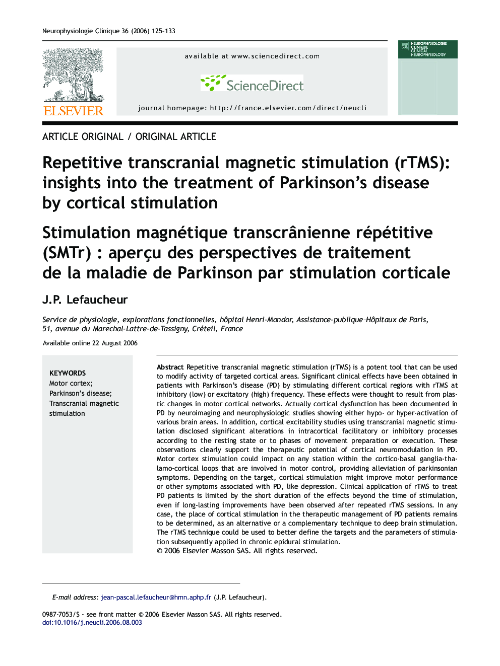 Repetitive transcranial magnetic stimulation (rTMS): insights into the treatment of Parkinson’s disease by cortical stimulation