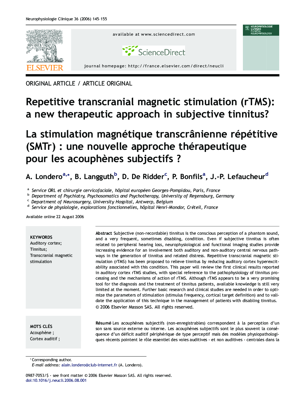 Repetitive transcranial magnetic stimulation (rTMS): a new therapeutic approach in subjective tinnitus?