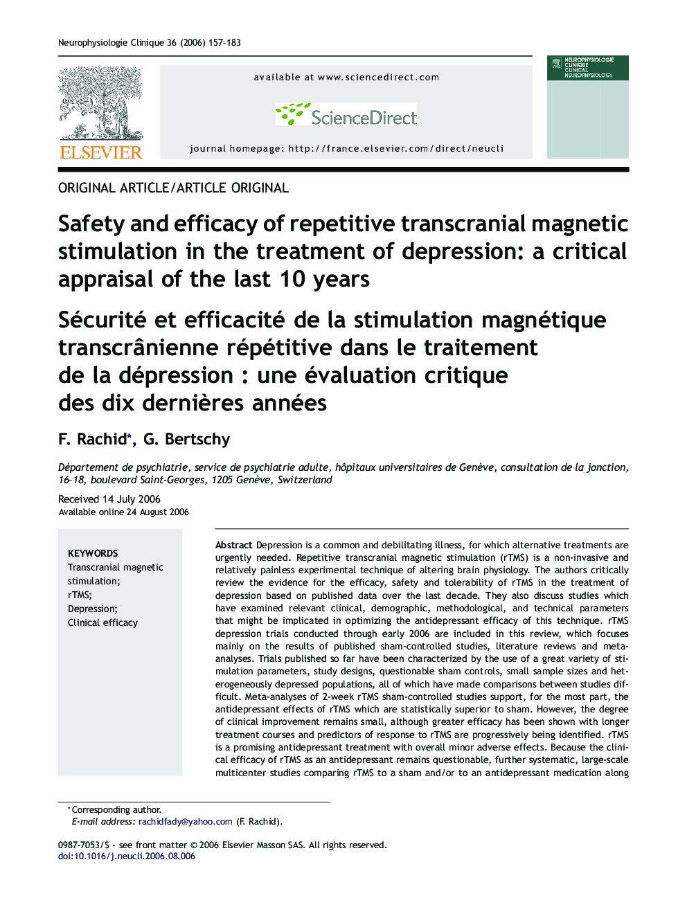 Safety and efficacy of repetitive transcranial magnetic stimulation in the treatment of depression: a critical appraisal of the last 10 years