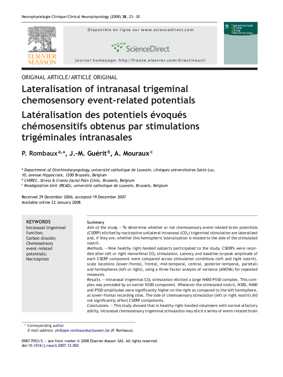 Lateralisation of intranasal trigeminal chemosensory event-related potentials