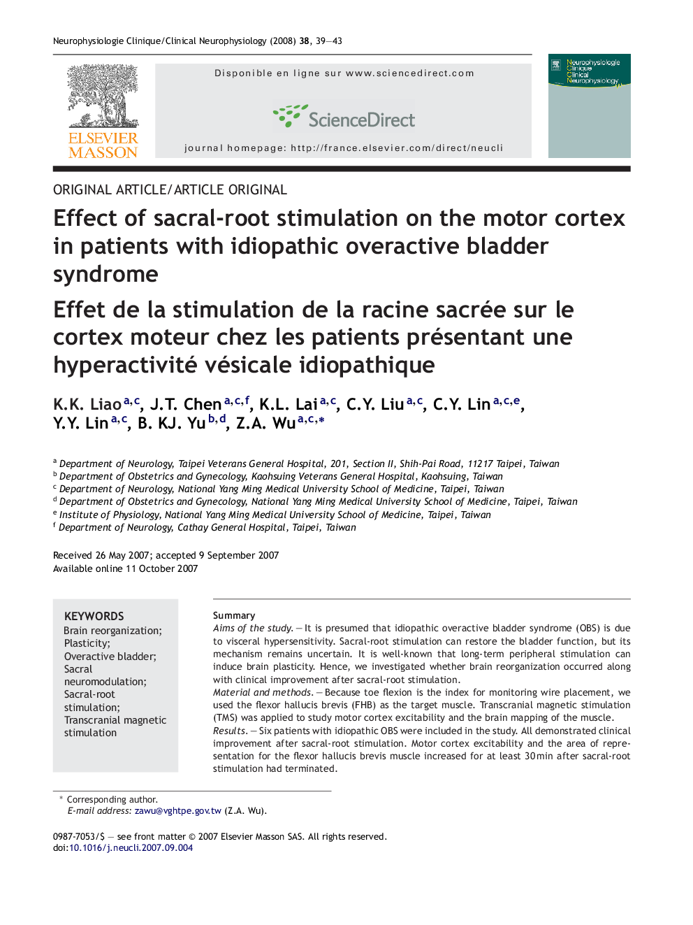 Effect of sacral-root stimulation on the motor cortex in patients with idiopathic overactive bladder syndrome