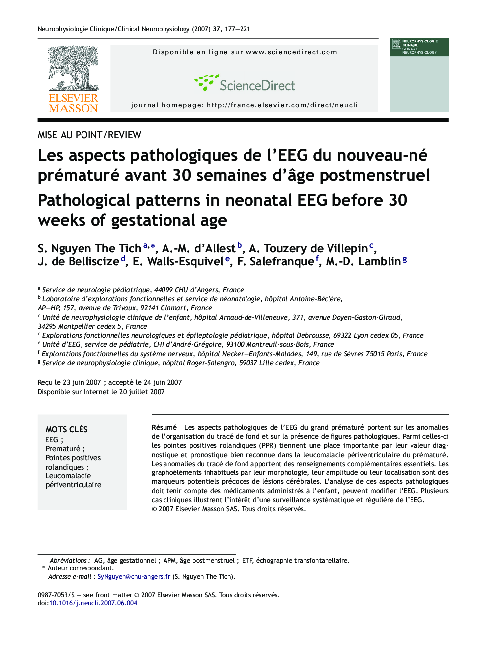 Les aspects pathologiques de l’EEG du nouveau-né prématuré avant 30 semaines d’âge postmenstruel