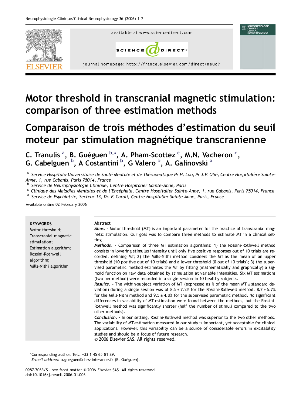 Motor threshold in transcranial magnetic stimulation: comparison of three estimation methods