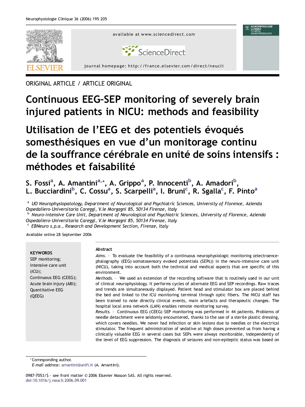 Continuous EEG–SEP monitoring of severely brain injured patients in NICU: methods and feasibility