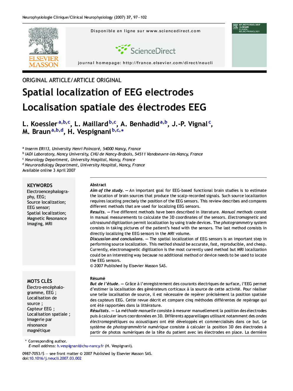 Spatial localization of EEG electrodes