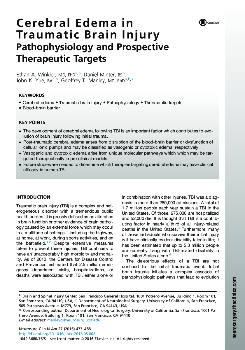 Cerebral Edema in Traumatic Brain Injury